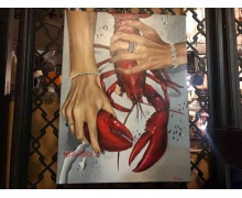 Картина "Обед. Омар." холст, на картине изображены женские руки и омар. Размер 600х800 мм