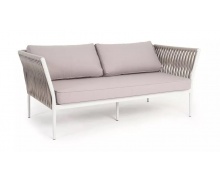 "Касабланка" диван 2-местный плетеный из роупа, каркас алюминий RAL7035, роуп бежевый 23мм, ткань бежевая интерьерная