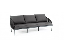 "Канны" диван 3-местный плетеный из роупа, каркас алюминий темно-серый, роуп темно-серый, ткань темно-серая