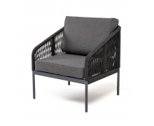 "Канны" кресло плетеное из роупа, каркас алюминий темно-серый (RAL7024) муар, роуп темно-серый круглый, ткань Savana grafit