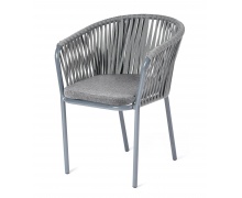 "Бордо" стул плетеный из роупа, каркас из стали серый (RAL7022) муар, роуп серый 15мм, ткань серая