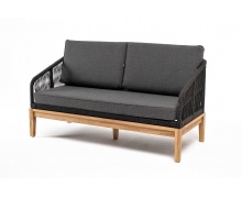 "Канны" диван 2-местный плетеный  из роупа, каркас дуб, роуп темно-серый кругл, ткань темно-серая