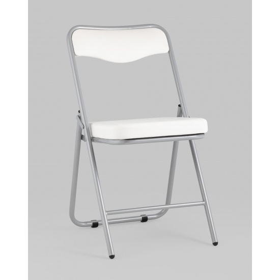 Складной стул Джонни экокожа белый каркас металлик - 1