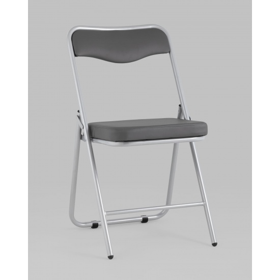 Складной стул Джонни экокожа серый каркас металлик - 1