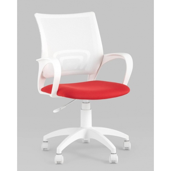 Кресло офисное Topchairs ST-BASIC-W спинка белая сетка сиденье красная ткань крестовина белый пластик - 1