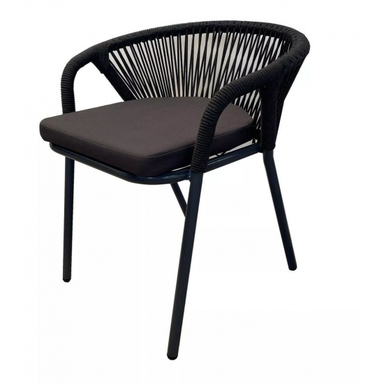 "Женева" стул плетеный из роупа, каркас алюминий темно-серый (RAL7024) шагрень, роуп темно-серый круглый, ткань темно-серая - 1