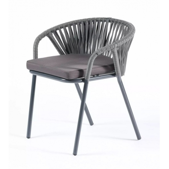 "Женева" стул плетеный из роупа, каркас алюминий темно-серый (RAL7024) шагрень, роуп серый 15мм, ткань серая - 1