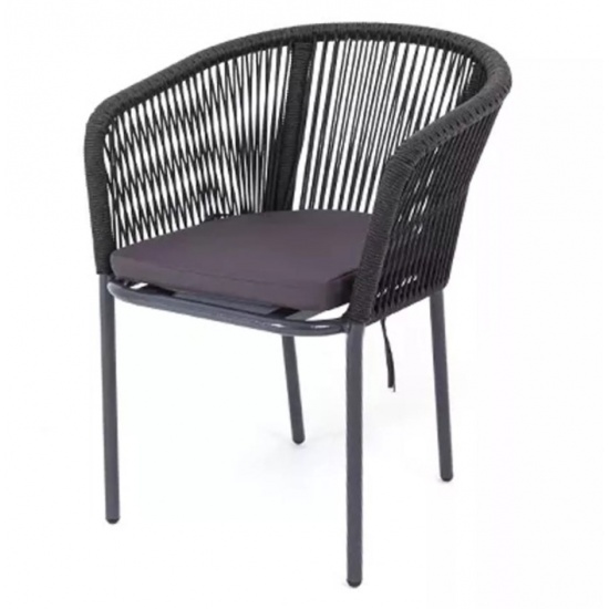 "Марсель" стул плетеный из роупа, каркас алюминий темно-серый (RAL7024) шагрень, роуп темно-серый круглый, ткань темно-серая - 1