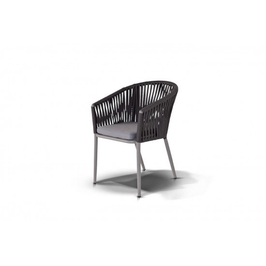 "Бордо" стул плетеный из роупа, каркас алюминий темно-серый (RAL7024) шагрень, роуп серый 15мм, ткань серая - 1