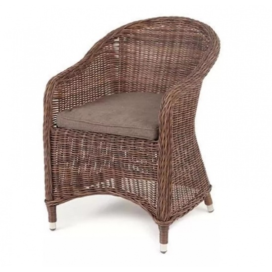 "Равенна" плетеное кресло из искусственного ротанга, цвет коричневый с серой подушкой - 1
