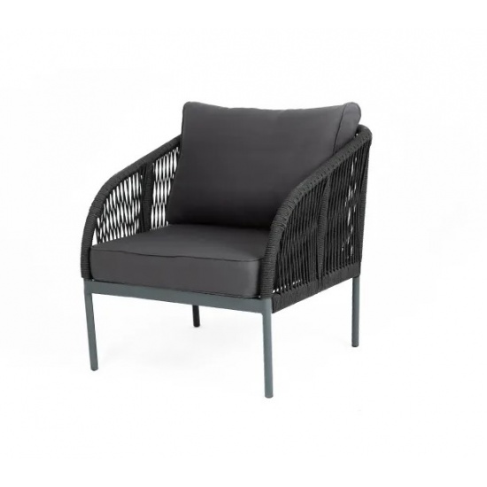 "Канны" кресло плетеное из роупа, каркас алюминий темно-серый (RAL7024) шагрень, роуп темно-серый круглый, ткань Savana grafit - 1