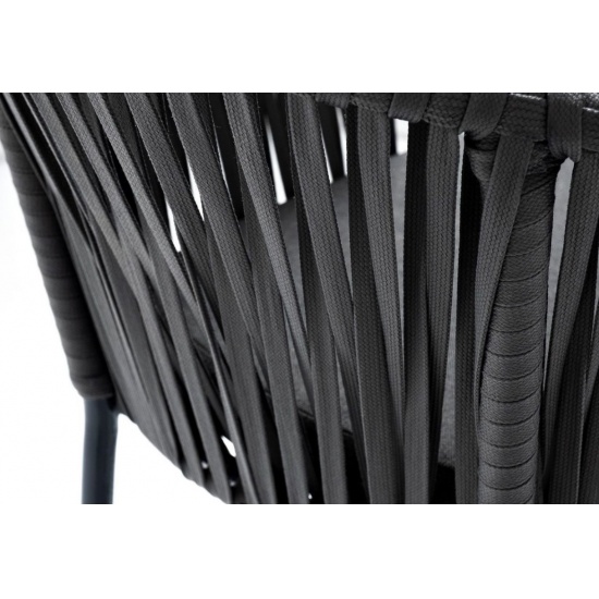 "Бордо" стул барный плетеный из роупа, каркас алюминий серый (RAL7022), роуп серый 15мм, ткань серая - 1