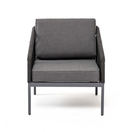 "Канны" кресло плетеное из роупа, каркас алюминий темно-серый (RAL7024) муар, роуп темно-серый круглый, ткань Savana grafit - 1