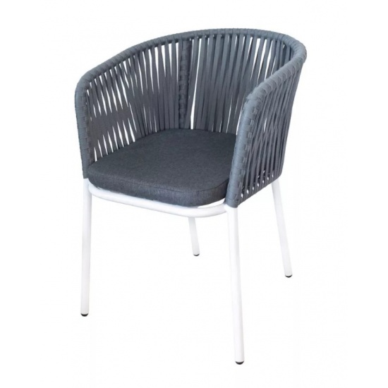 "Бордо" стул плетеный из роупа, каркас алюминий белый шагрень, роуп серый 15мм, ткань серая - 1
