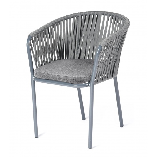 "Бордо" стул плетеный из роупа, каркас из стали серый (RAL7022) муар, роуп серый 15мм, ткань серая - 1