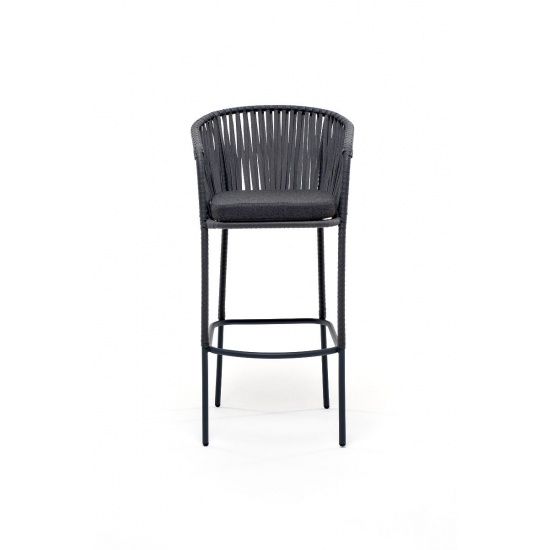 "Бордо" стул барный плетеный из роупа, каркас из стали серый (RAL7022) муар, роуп серый 15мм, ткань серая - 1