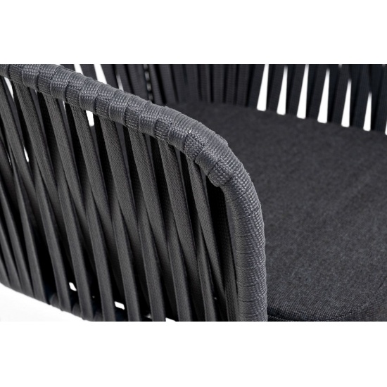 "Бордо" стул барный плетеный из роупа, каркас из стали серый (RAL7022) муар, роуп серый 15мм, ткань серая - 1